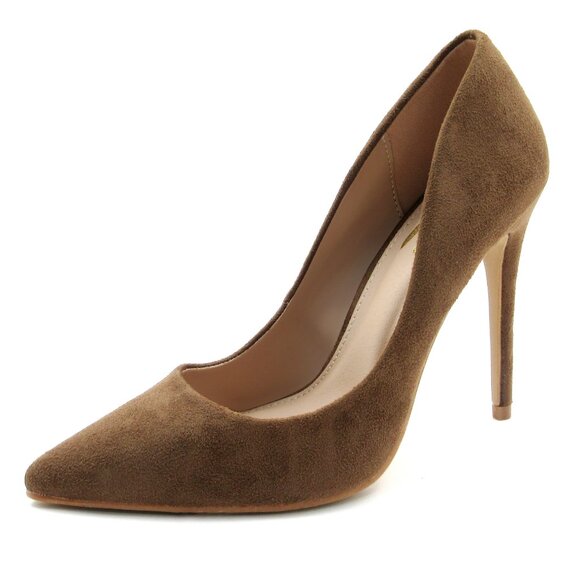 LURNYET TAUPE SUEDE Women Pointed-Toe Pumps with Stiletto 4 inch Heels - Picture 1 of 4